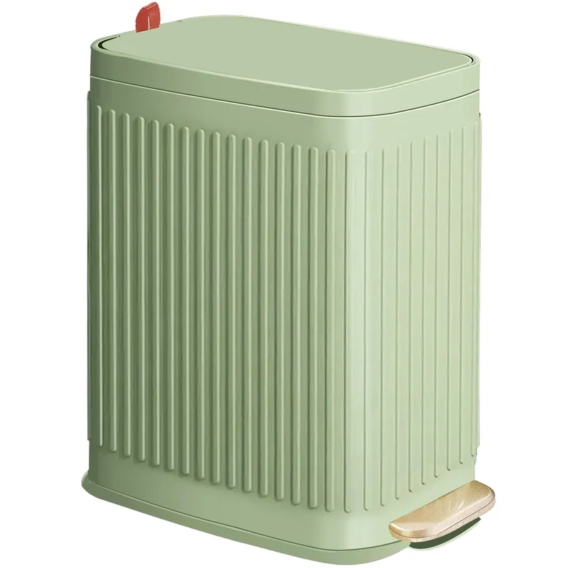Slim Trash Can for Bathroom with Air Freshener Soft Close Lid, 6 Liter/ 1.6 Gallon Stainless Steel Garbage Can with Removable Inner Bucket (GREEN)