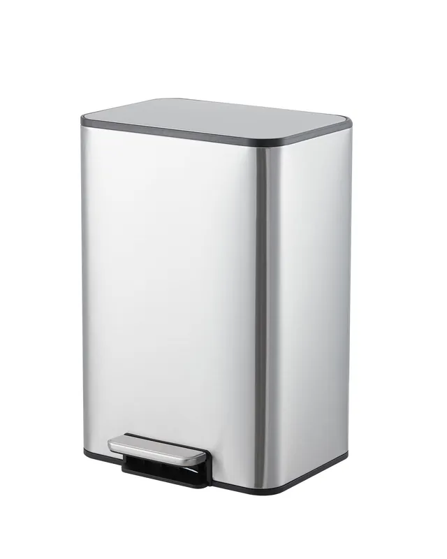 Garvee Space-Saving Bedroom Trash Can, 4 Gallon Small Trash Can with Soft-Close Lid, Foot Pedal & Removable Inner Bucket, Silver