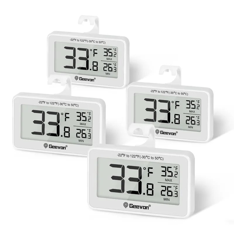Geevon 4 Pack Refrigerator Thermometer Digital Fridge Thermometer IP65 Waterproof with Large LCD Display,Max/Min Record Function