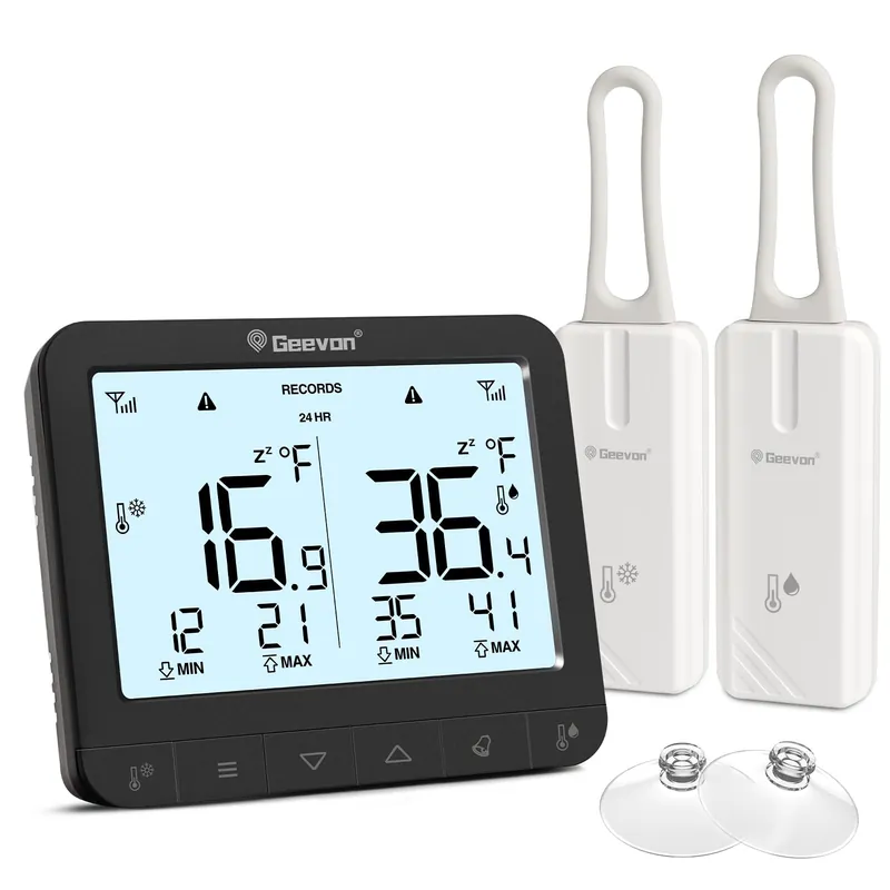 Geevon Digital Refrigerator Thermometer with Alarm, Low Battery Warning Icon, Max/Min Temperature LCD Display, Suitable
