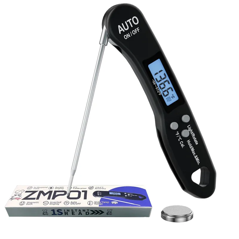 Instant Read Meat Thermometer, 1.2s Fast Read, ±1°F Accuracy, -58°F to 572°F, 4.4" Foldable Probe, 0 °C Calibration, Min/Max (Session)