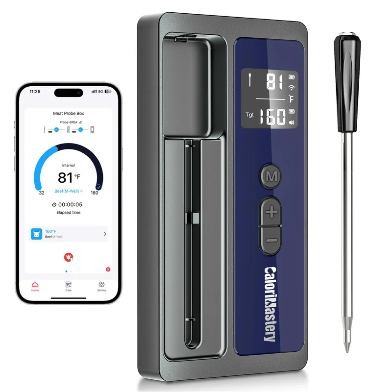 Wireless Meat Thermometer 500FT Bluetooth Smart Meat Thermometer for Cooking and Grilling, CaloriMastery Digital Food Thermometer with Ultra-Thin Probe