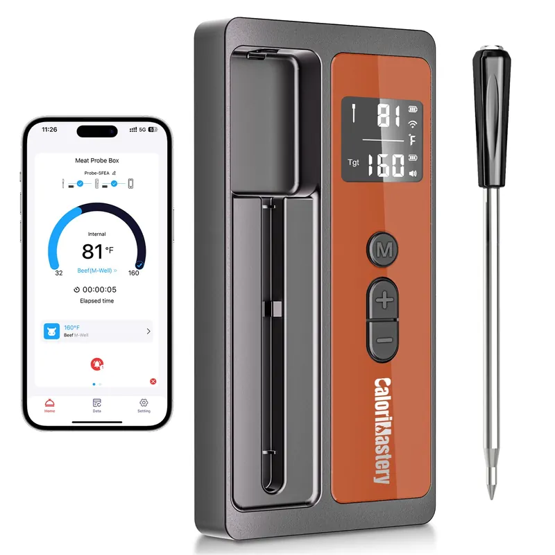 Wireless Meat Thermometer 500FT Bluetooth Smart Meat Thermometer for Cooking and Grilling, CaloriMastery Digital Food Thermometer with Ultra-Thin Probe