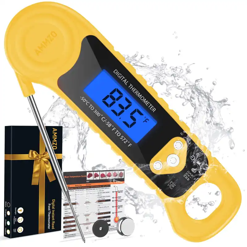 AMMZO Meat Thermometer Digital, Instant Read Food Thermometer - Waterproof w/Backlight for Cooking, Candy, Deep Fry, BBQ, Grill (Yellow)