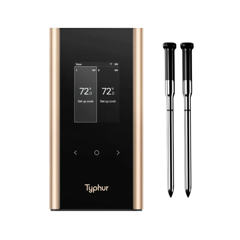 Typhur Sync Gold Wireless WiFi Meat Thermometer, 2 Slim Probes, 6 Sensors, 10x Stronger Signal, ±0.5℉ Accuracy, Smart Base Direct Setup
