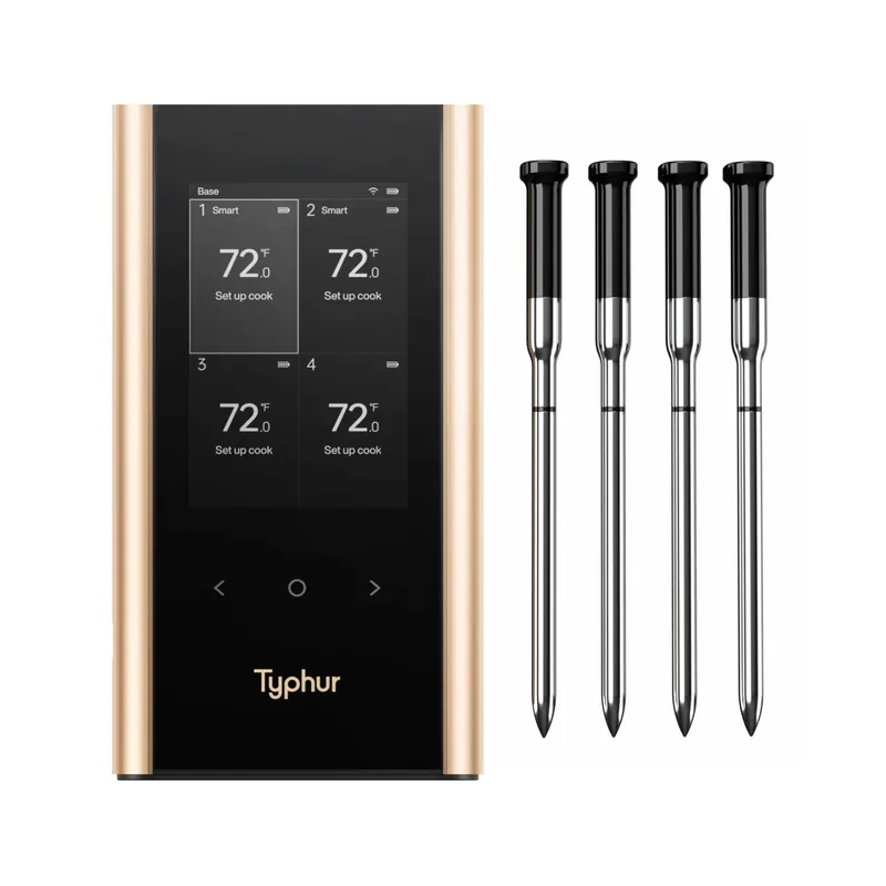Sync Gold Wireless WiFi Meat Thermometer, 4 Slim Probes, 6 Sensors, 10x Stronger Signal, ±0.5℉ Accuracy, Smart Base Direct Setup, Reliable Reading