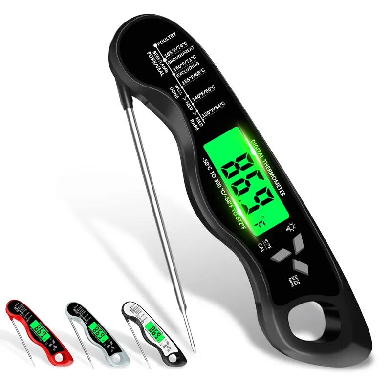 Meat Thermometer Digital,IP67 Waterproof Cooking Thermometer with Backlight, Calibration & Hold Function,Food Thermometer for Cooking,Outdoor Grilling, Black