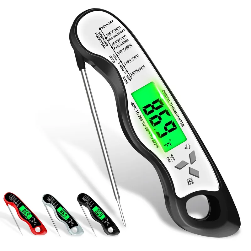 Meat Thermometer Digital,IP67 Waterproof Cooking Thermometer with Backlight, Calibration & Hold Function,Food Thermometer for Cooking,Outdoor Grilling, Silver