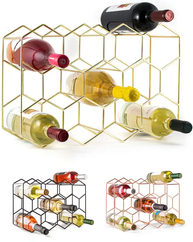 Gusto Nostro Countertop Wine Rack - 14 Bottle Freestanding Modern Gold Metal Small Wine Rack - 3 Tier Tabletop Wine Holder Stand for Cabinet, Pantry