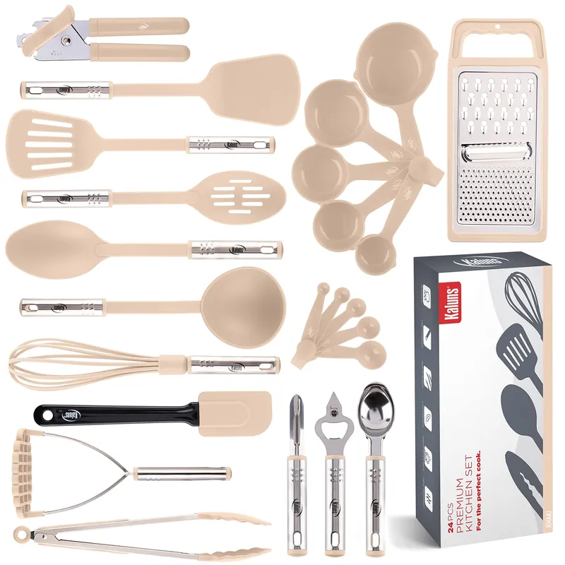 Kitchen Utensils Set, Cooking Utensil Set Kitchen Gadgets, Pots and Pans set Nonstick and Heat Resistant, 24 Pcs Nylon and Stainless Steel