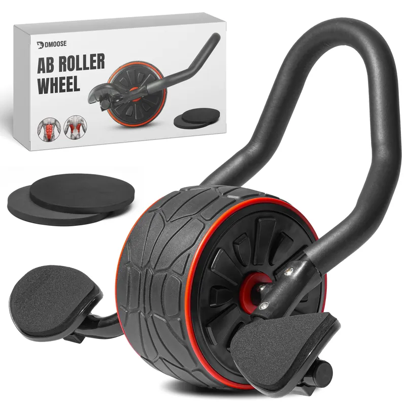 DMoose Fitness Ab Roller Wheel with Elbow Support & 2 Knee Pads - Abdominal Exercise Trainer for Core Strength Training - Ultimate Abs Workout Equipment (Black)