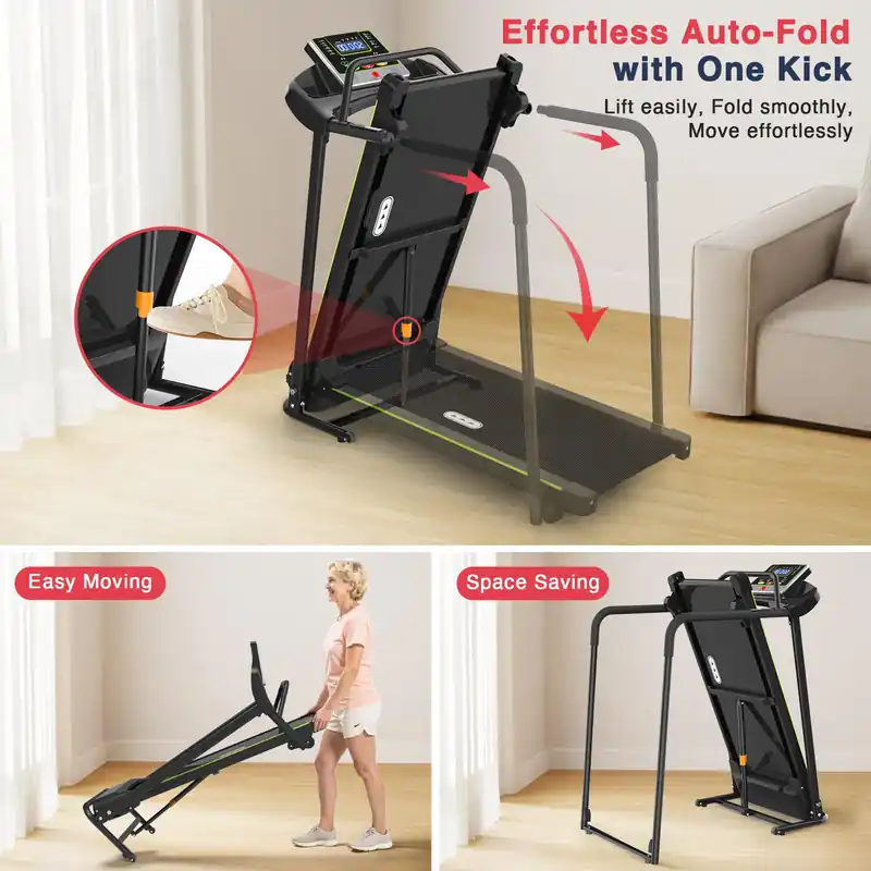 Redliro Treadmill for Seniors Slow Walking - 0.3mph Start, Front & Long Handrails - Foldable Recovery Flat Treadmill for Elderly