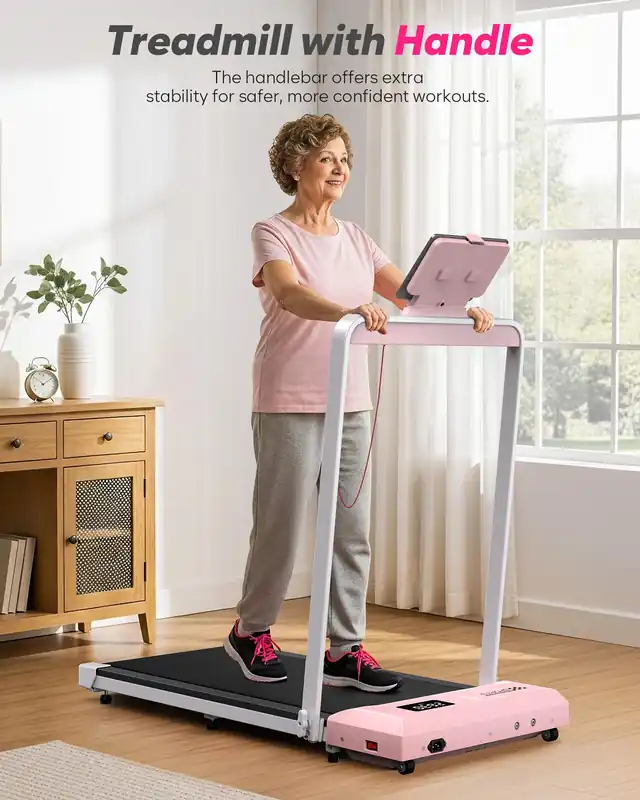 Foldable Treadmill with Incline, Compact Walking Pad Treadmill with Safety Handle Bar, 3.0HP Quiet Under Desk Treadmills
