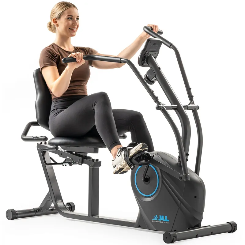 JLL Smart Cross Trainer Recumbent Exercise Bike with Arm Exercisers, 8-Level Magnetic Resistance Stationary Machine, LCD, Bluetooth Fit App