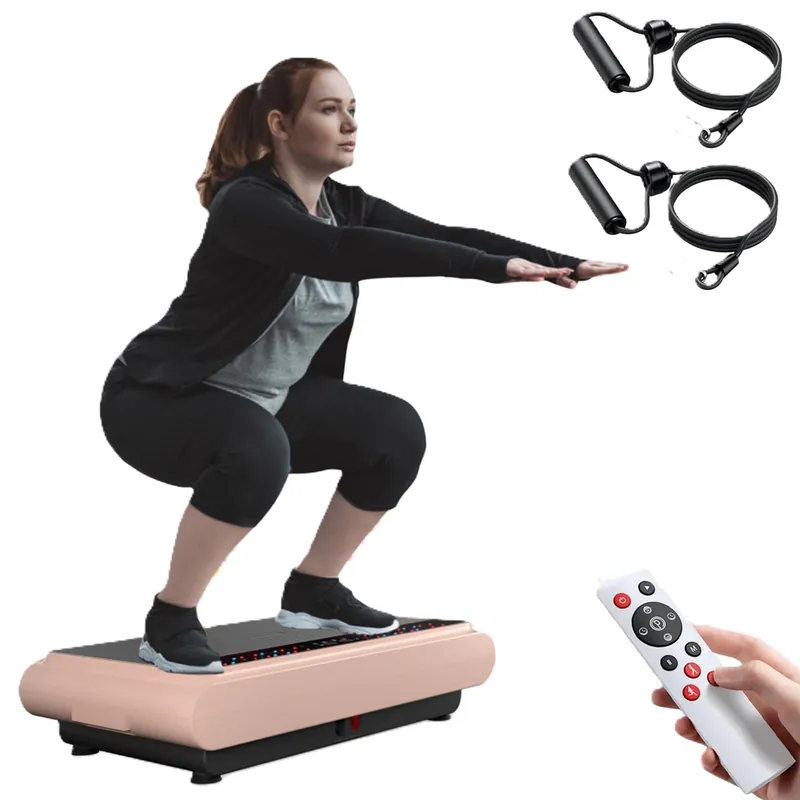 Natini Vibration Plate Exercise Machine - Whole Body Vibration Platform Machine with Pilates Bar Resistance Bands (Pink)