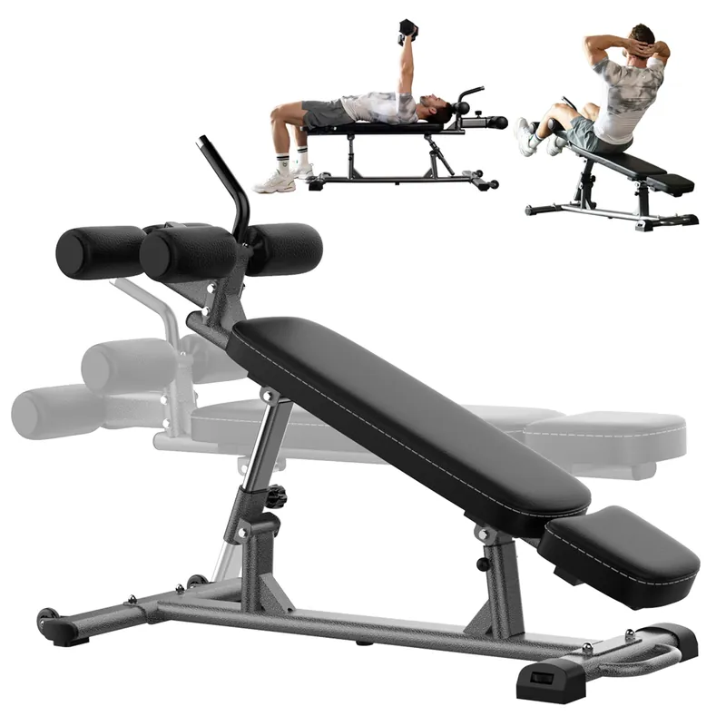 Finer Form Semi-Commercial Decline Sit Up and Flat Weight Bench. Adjustable Fitness Equipment and Exercise Bench for Abs, Crunches, and Strength Training
