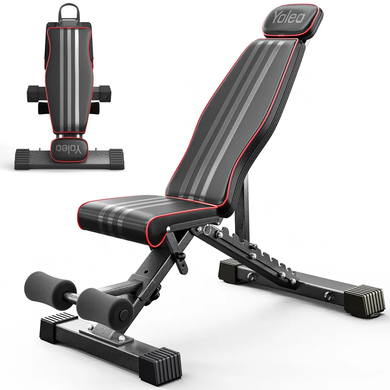 Yoleo Adjustable Weight Bench, 660LB Foldable Workout Bench with Extended Head/Neck Protection/Spine Support for Bench Press, Fast Folding Incline Decline Flat Bench