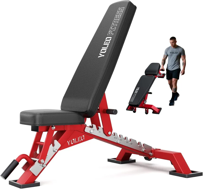 YOLEO Commercial Adjustable Weight Bench - MAX 2300LBS Home Gym, Decline/Flat/Incline Bench Press 2.4" Thick Pad (6-Step Assembly) (Weight Bench Black)