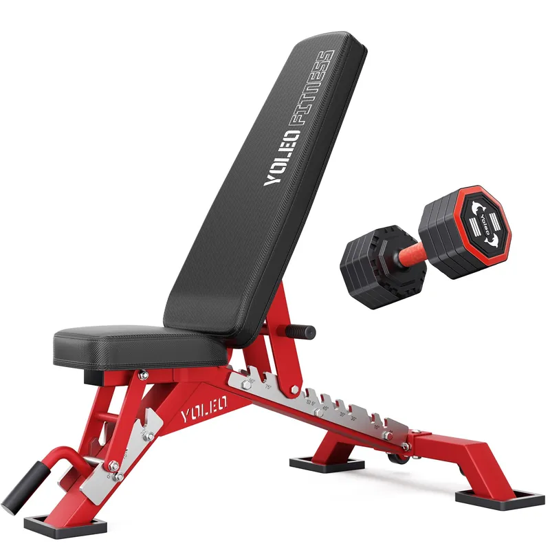 YOLEO Commercial Adjustable Weight Bench - MAX 2300LBS, Decline/Flat/Incline Bench Press 2.4" Thick Pad (6-Step Assembly) (Weight Bench + 1 Dumbbell)