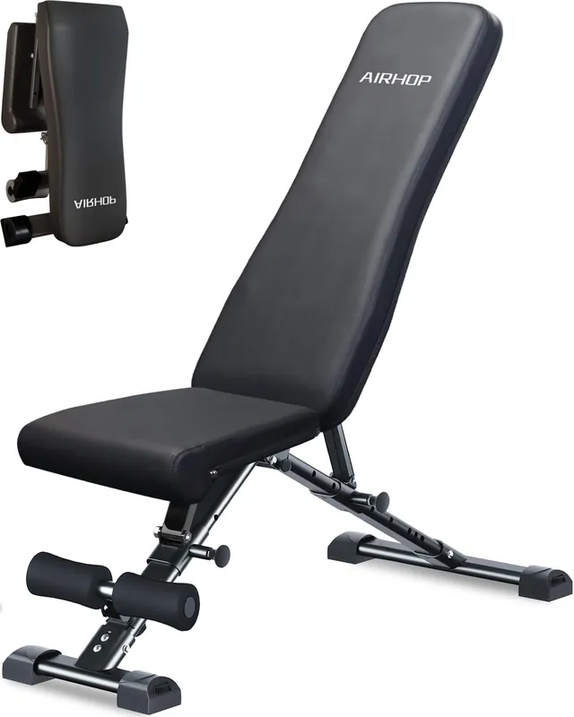 AIRHOP Upgraded Adjustable Weight Bench, Bench Press Full Body Workout, Quick Fold Space Saving, Workout Bench for Home Gym Strength Training