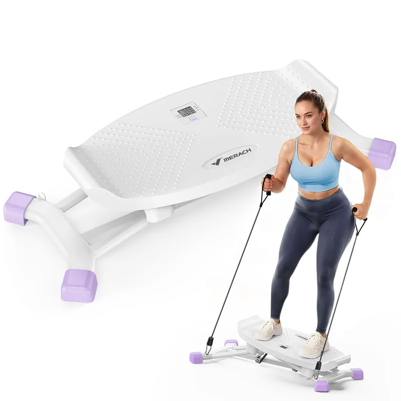 MERACH Balance Board for Adults, Rocking Stepper with Resistance Bands, Portable Wobble Board Featuring LCD Monitor, 300 lbs Capacity Ski Balance Trainer（Purple）