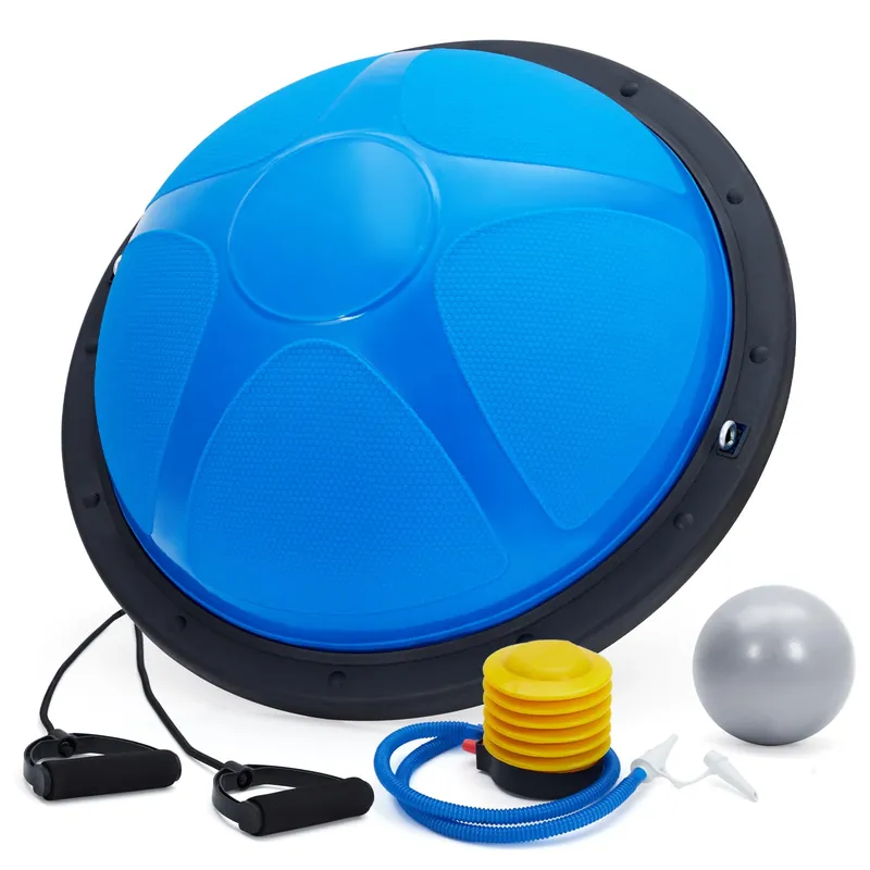 Exercise Ball, 23 in Balance Ball Trainer with Resistance Bands and Foot Pump, Inflatable Yoga Ball for Home Gym Workouts, Exercise Half Ball for Core Strength, Fitness, Flexibility, Blue