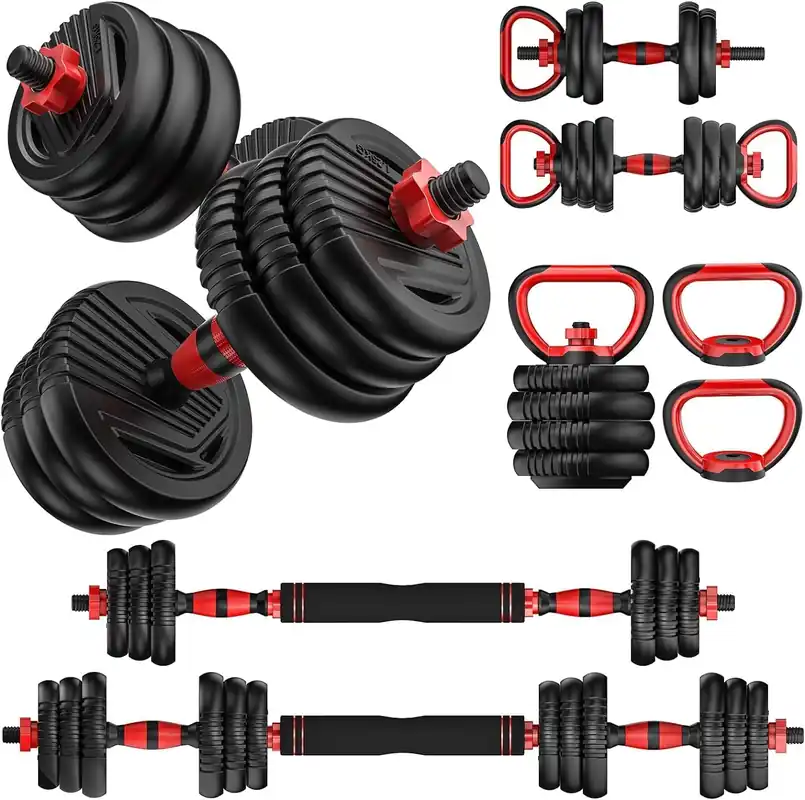 UNNMIIY Adjustable Dumbbells, 20/30/45/70/90lbs Free Weight Set with Connector, 5 in1 Dumbbells Set Used as Barbell, Kettlebells, Push up Stand, Fitness Exercises for Home Gym