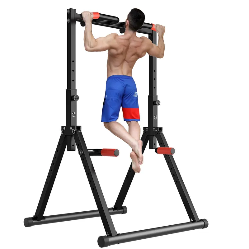DOBESTS Foldable Power Tower Pull Up Bar Dip Station Adjustable Multifunction Workout Pull Up Tower Station Gym Strength Training Equipment Home Outdoor, 700 LBS