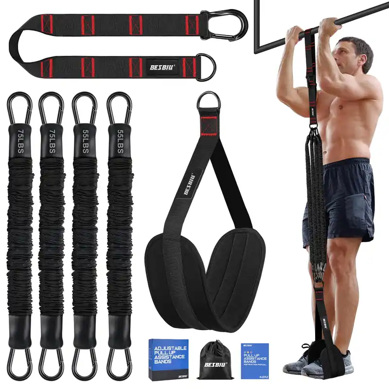 Pull Up Assistance Bands 260lbs, Heavy Pull Up Bands Resistance Bands for Pull Ups Working Out with Feet Rest, Pull Up Bar Bands Assistance Bands, Height Adjustable