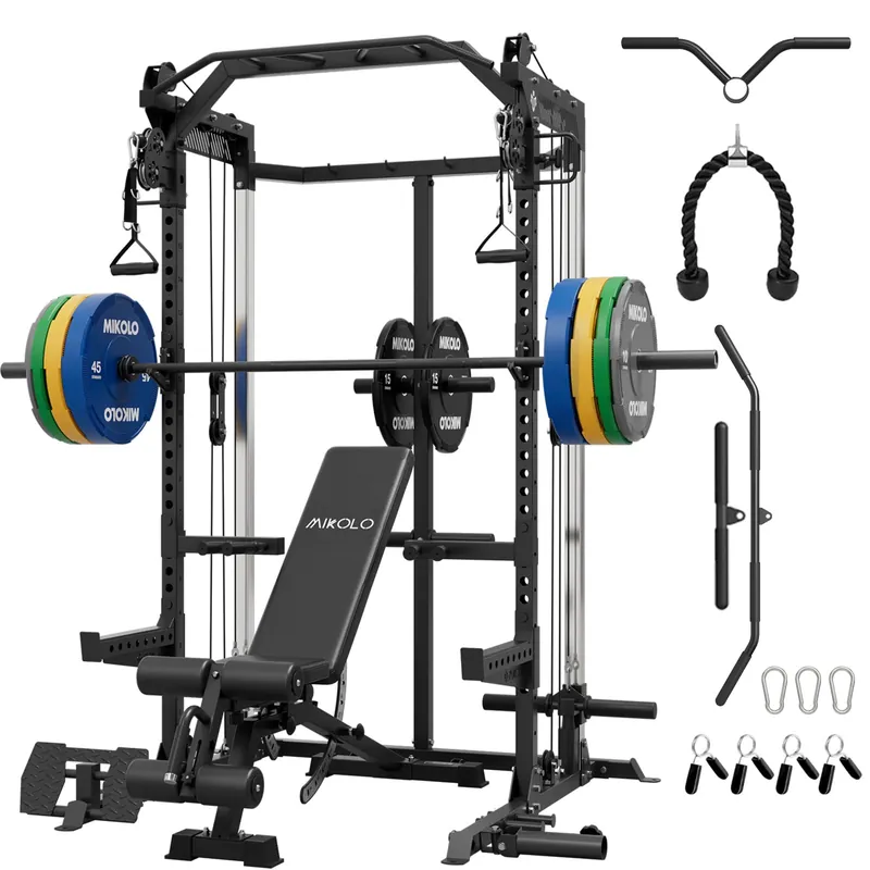 Mikolo Power Cage, 2000LB Power Rack with Independent Dual Pulley System, Multi-Function Home Gym Workout Machine for Cable Crossover (260LBS, Black)