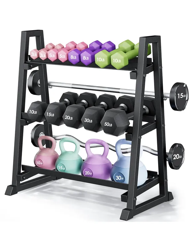 Leteuke Dumbbell Rack, 3 Tiers Heavy Duty Weight Rack for Home Gym, Trapezoidal Frame Space Saving Weight Storage Racks (1300LBS Capacity)