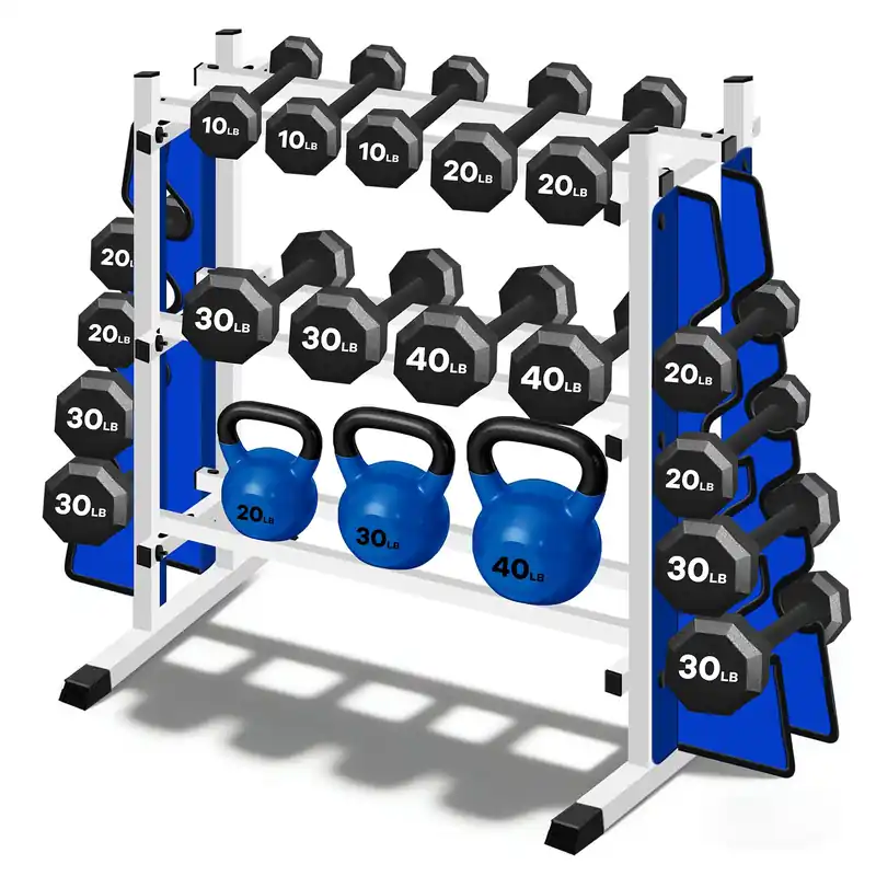 3-Tier Heavy Duty Dumbbell Rack, 1200 LBS Capacity,Double-Side Extension Holder for Dumbbells & Kettlebells Home Gym Storage Rack