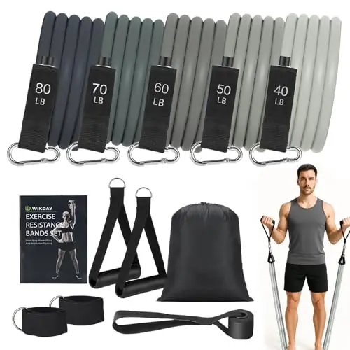 Exercise Resistance Bands with Handles for Working Out 300lbs Workout Bands Set with Door Anchor for Man Physical Therapy, Yoga, Pilates, Gray