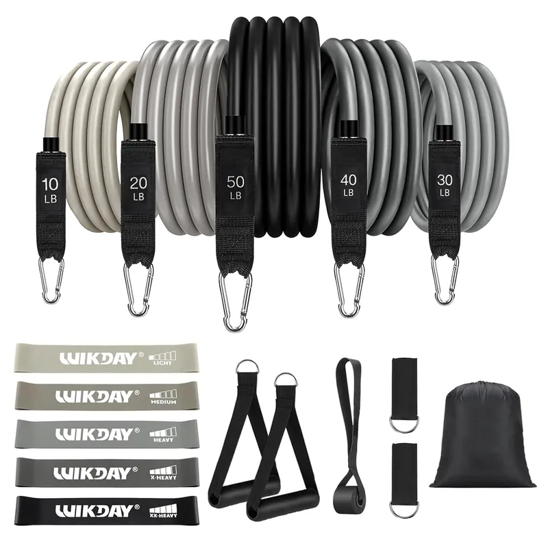 WIKDAY Exercise Resistance Bands with Handles for Working Out 150 Lbs Workout Bands Set with Loop Bands Door Anchor for Physical Therapy, Yoga, Pilates, Gray