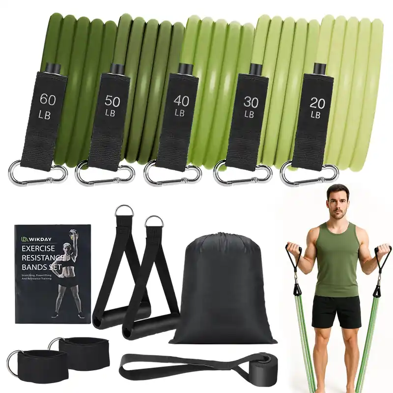 Exercise Resistance Bands with Handles for Working Out 200 lbs Workout Bands Set with Door Anchor for Physical Therapy, Yoga, Pilates, Green