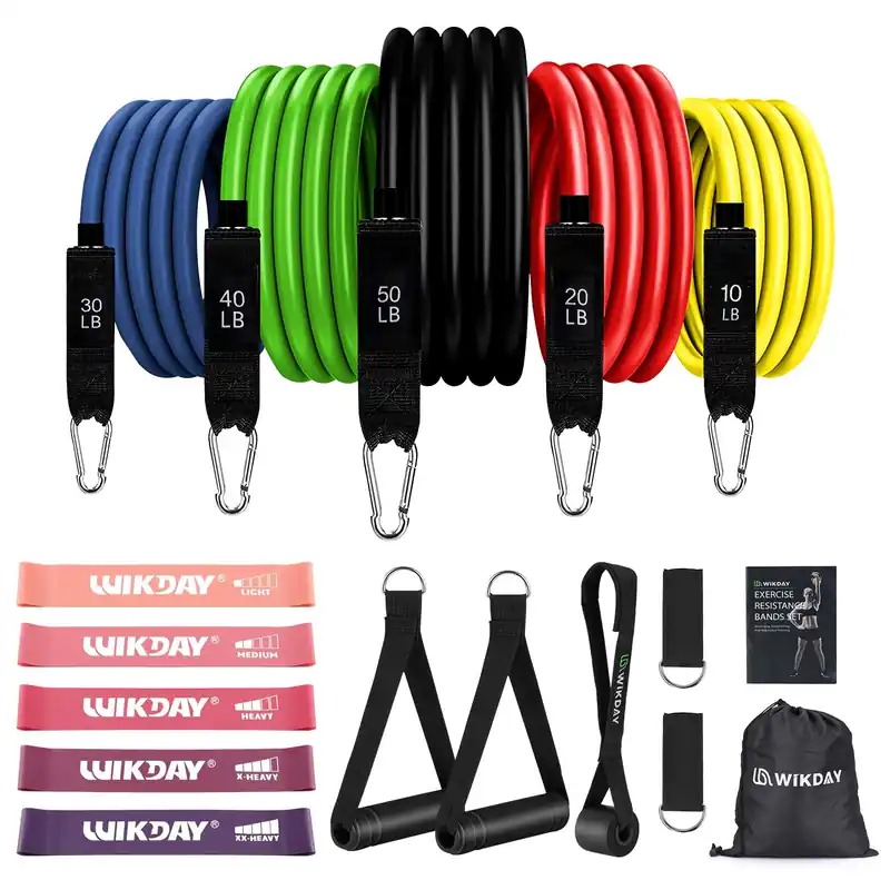WIKDAY Exercise Resistance Bands with Handles for Working Out, 10-150 Lbs Workout Bands Pink Purple Loop Bands Set with Door Anchor for Physical Therapy, Yoga, Pilates