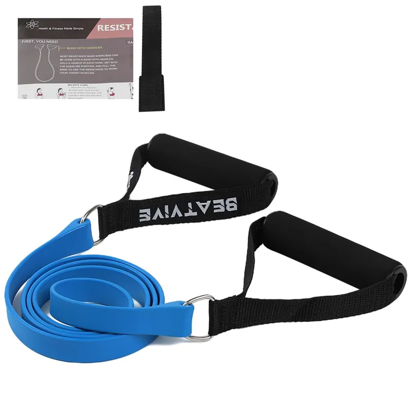Exercise Bands with Handles, Resistance Bands with Handles, Ideal for Physical Therapy, Strength Training, Muscle Toning - Door Anchor and Starter Guide Included (Blue-Heavy(30lbs))