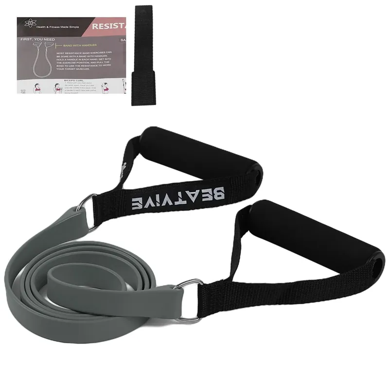 Exercise Bands with Handles, Resistance Bands with Handles, Ideal for Physical Therapy, Strength Training, Muscle Toning - Door Anchor and Starter Guide Included (Gray-X Heavy(40lbs))