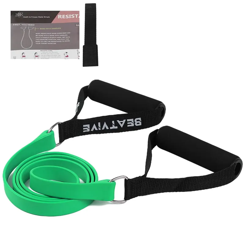 Exercise Bands with Handles, Resistance Bands with Handles, Ideal for Physical Therapy, Strength Training, Muscle Toning - Door Anchor and Starter Guide Included (Green-Medium(20lbs))