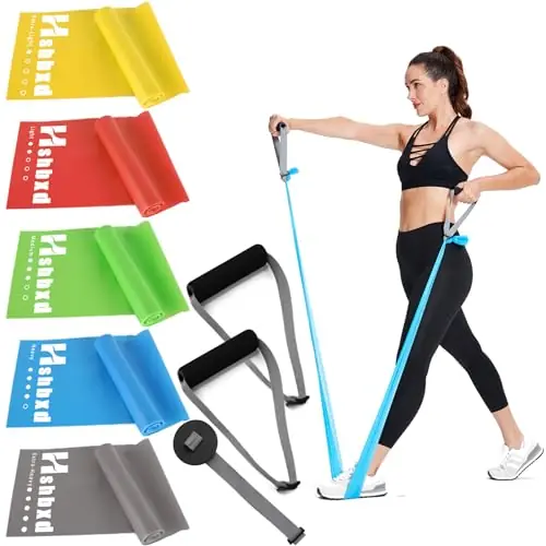 Exercise Bands Set with Handles - Latex Free Resistance Bands for Stretching, Workout, Rehab, Yoga, Pilates, Gym, Home Exercise