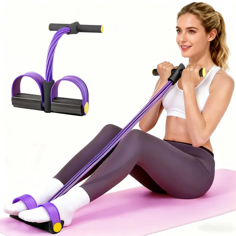 Pedal Resistance Bands with Handles, Upgrade 6-Tubes Manual Tension Training Pedal, Natural Rubber Foot Pedal Resistance Bands, (Purple)