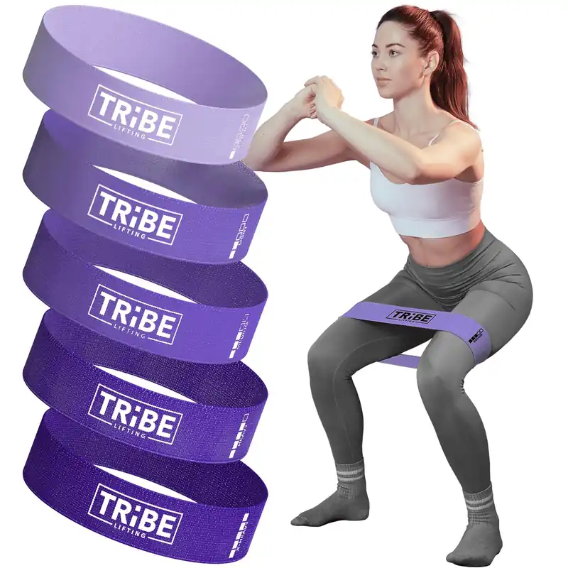 Tribe Lifting Fabric Resistance Bands for Glutes & Legs 5 Fabric Workout Bands Set Thick Booty Bands for Squats, Lunges, Hip Training, Physical Therapy & Home Workouts