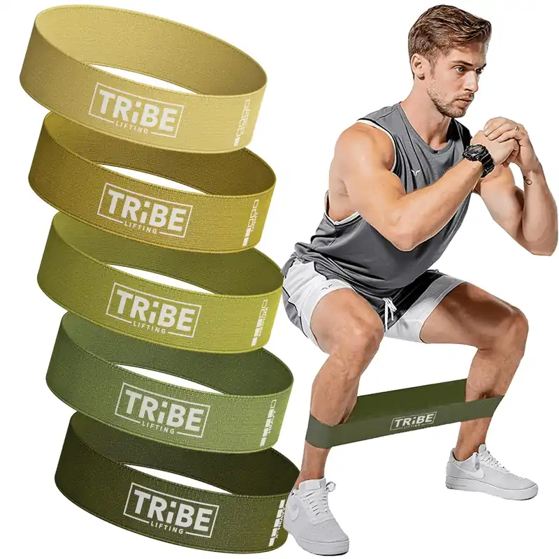Tribe Lifting Fabric Resistance Bands for Glutes & Legs 5 Fabric Workout Bands Set Thick Booty Bands for Squats, Lunges, Hip Training, Physical Therapy