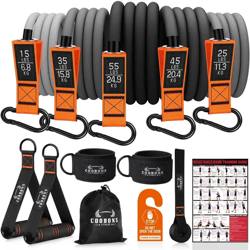 Resistance Bands with Handles, 175lb Exercise Bands for Working Out, Fitness Bands, Workout Bands with Door Anchor and Ankle Straps