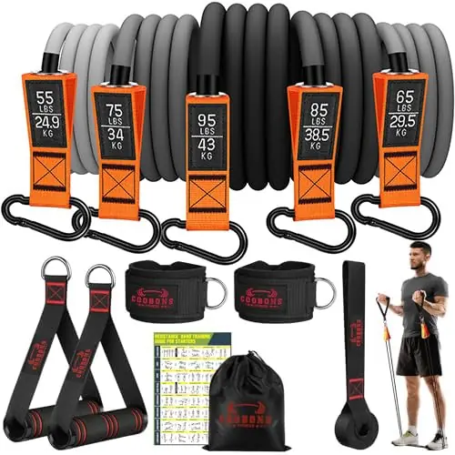 Resistance Bands with Handles, 375lb Exercise Bands for Working Out, Fitness Bands, Workout Bands with Door Anchor and Ankle Straps, Physical Therapy