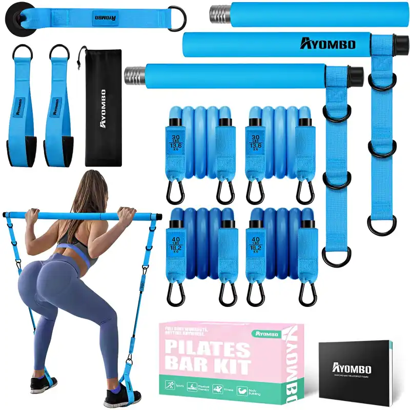 Pilates Equipment, Pilates Bar Kit with Resistance Bands, Multifunctional Resistance Bar with Heavy Adjustment Exercise Bands, Portable Home Gym Workout Equipment