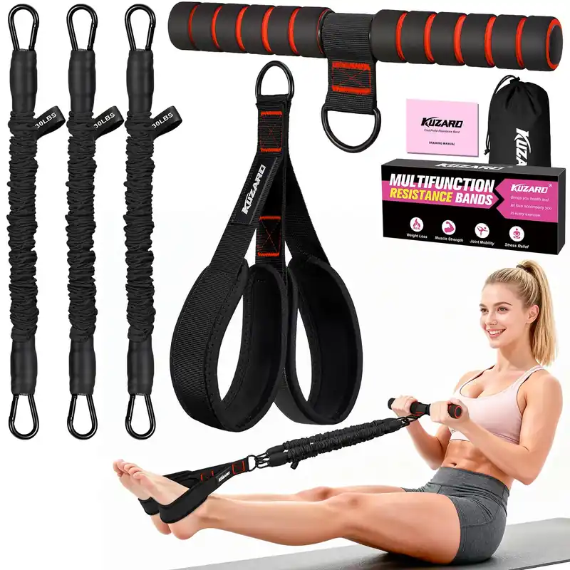 Upgraded Multifunction Pedal Resistance Band with Handle, 3 Tube Adjustable Resistance Bands for Abdomen, Waist, Arm, Core/ABS, Leg Workout