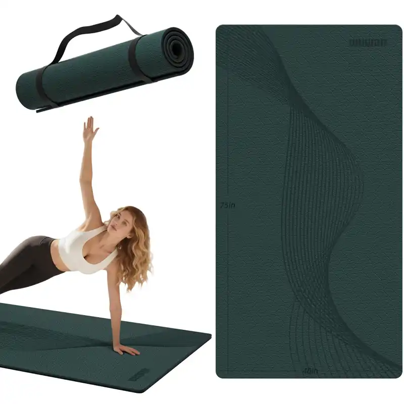 Yoga Mat 76"x 40"x10mm (2/5 inch) – Extra Thick & Wide, TPE Fitness Mat, Printed Non-Slip Exercise Mat with Carrying Strap (green/black)
