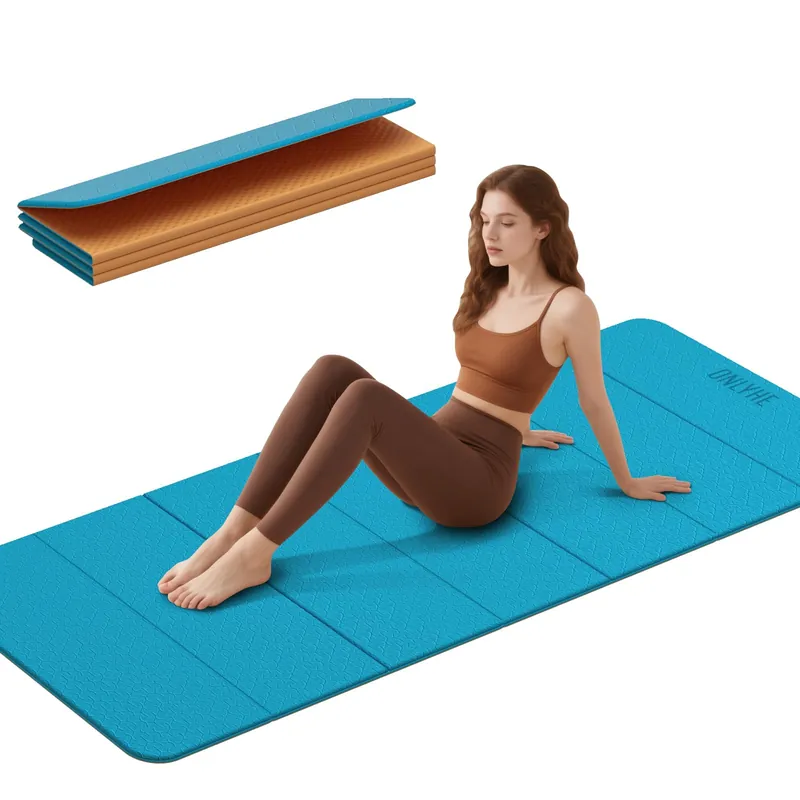 Foldable Yoga Mat 75"x31.5"x0.24" - Extra Large Lightweight TPE Exercise Mat, Double Non-Slip for Pilates, Home Workouts & Outdoor Use (Blue-orange)