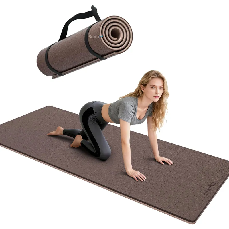 ONLYHE Yoga Mat Thick(8mm)Exercise Mat Non Slip Anti-tear,Pilates Mat for Men and Women,Workout Mats (71"x 24" ) (Light coffee + apricot)